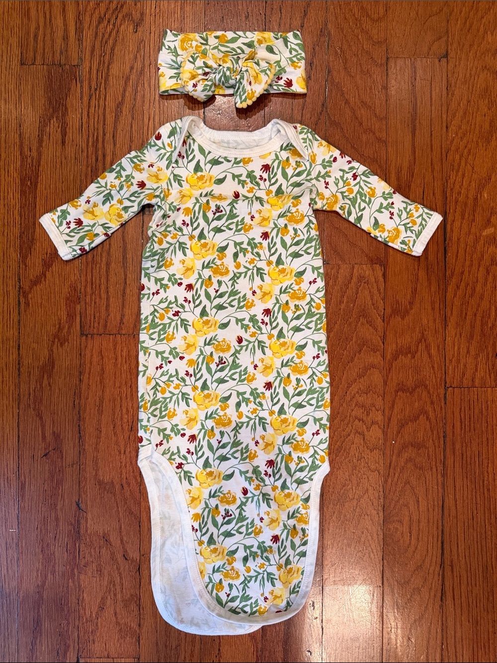 Baby Essentials Yellow Floral Long-Sleeve Bodysuit with Matching Headband
